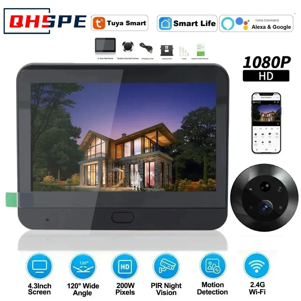 Door Camera Icam365 Peephole camera home wireless phone  4.3 Screen Night PIR wifi wireless Security protection Smart home