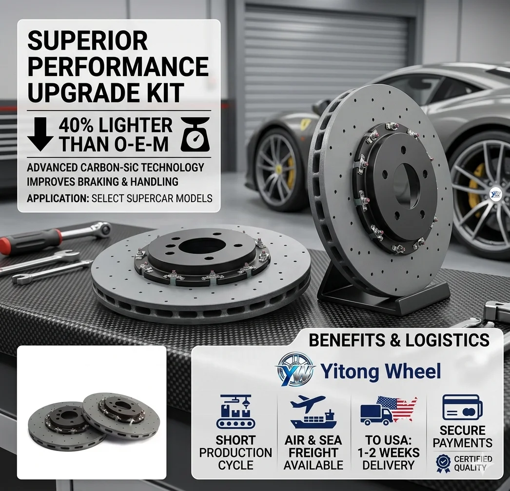 Racing Carbon-SiC Brake Discs 40% Lighter Ceramic Brake Rotor for Ferrari 488 Pista Supercars Performance Upgrade Kit