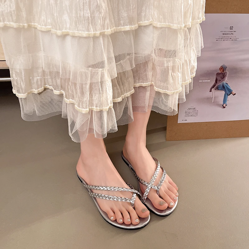 MEOD Chanclas de Verano para Mujer, Sandalias de Playa para Relajarse al Aire Libre, Sandalias Planas de Cuero Vegano Cómodas para Mujer