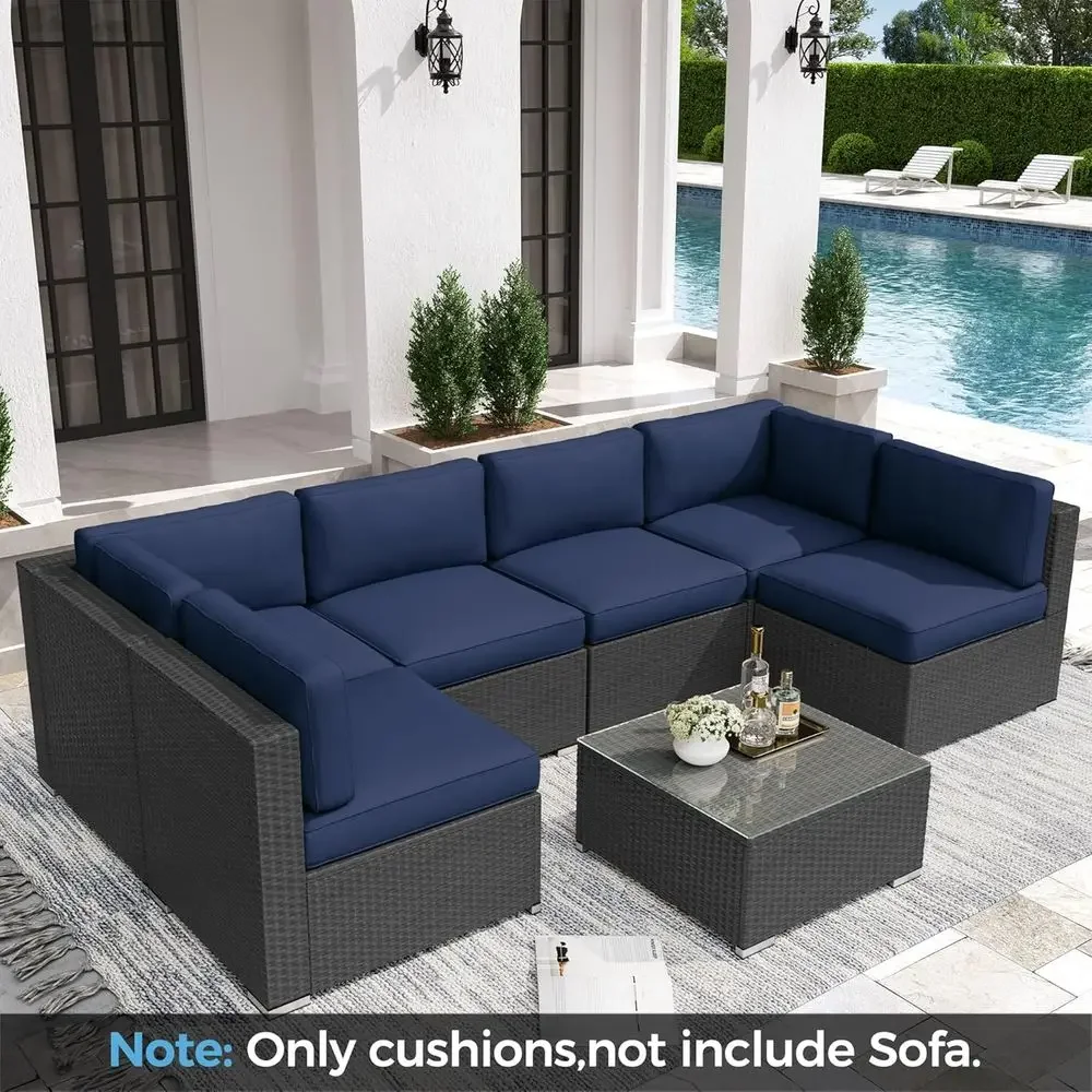 14-Piece Water-Resistant Outdoor Sectional Sofa Set, 6-Seat Patio Cushions in Navy Blue