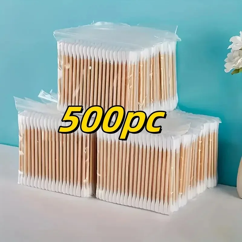500pcs Bamboo Double-Ended Cotton Swabs - Gentle for Ears & Makeup, Unscented Disposable Ear Cleaning Cotton Swab Lip Tint
