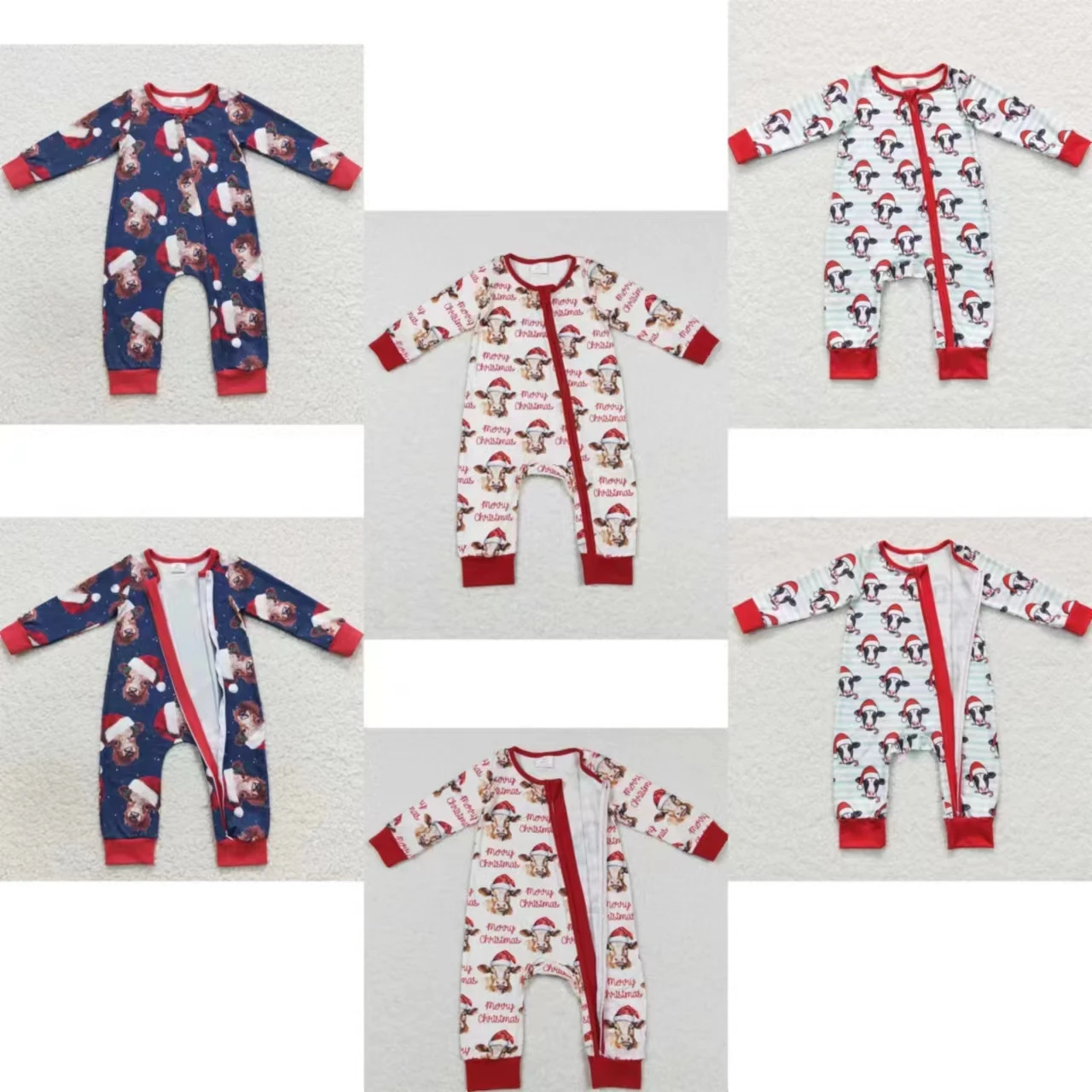 Wholesale Toddler Jumpsuit Kids Children Newborn Toddler Western Zipper Romper Baby Boy Long Sleeves Christmas Cow Clothing