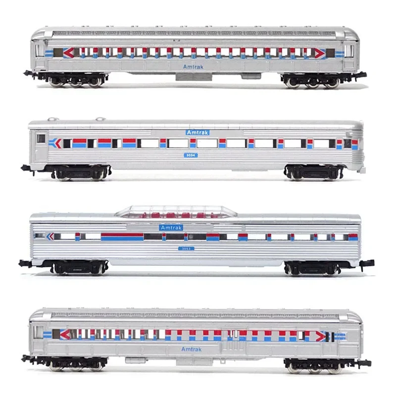 Diecast Nscale 1/160 American Amtrak Passenger Carriage Sześcioosiowy model pociągu Aluminiowe koło Kolekcja dla dorosłych Statyczny wyświetlacz BoyToys