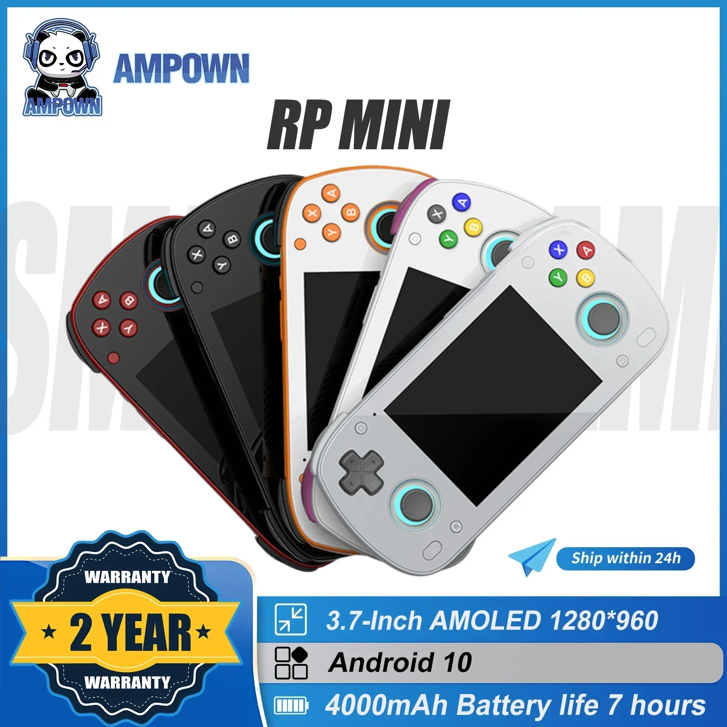 AMPOWN Retroid Pocket RP MINI Lettori de jogos portáteis 3.7 ''IPS Android 10 Leitor de videogame retrô portátil WIFI6 BTS sem fio