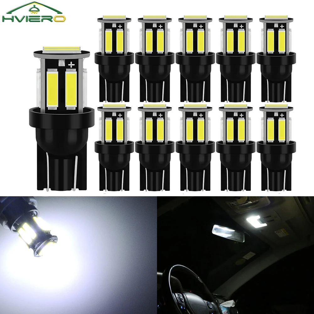 10Pcs 10Led T10 7020 SMD Auto LED 168 194 Wedge Replacement Reverse Instrument Panel Lamp White Bulbs For Clearance Light Bulb