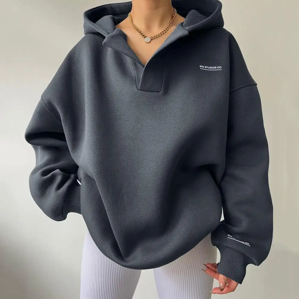 

Female Streetwear Women Hoodie Fashionable Women's V-neck Hoodies Stylish Solid Color Pullover Tops for Autumn for Streetwear