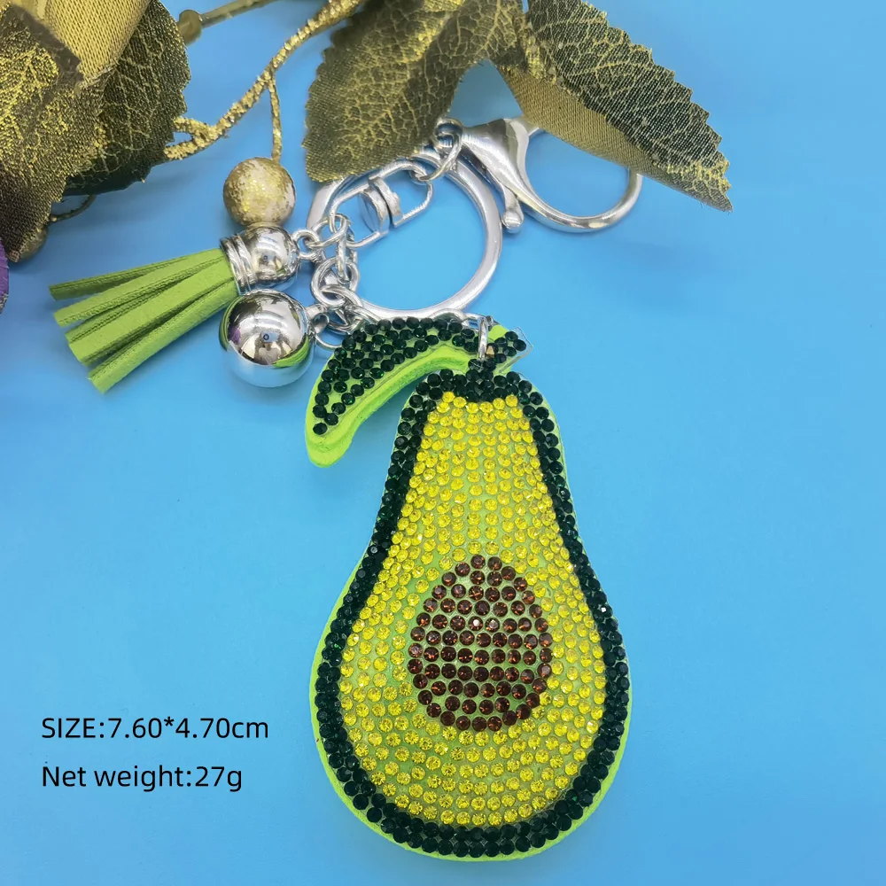 Fashion Creative Avocado with Full Crystal Rhinestone Keyrings Key Chains Rings Holder Purse Bag For Car Lovely Keychains