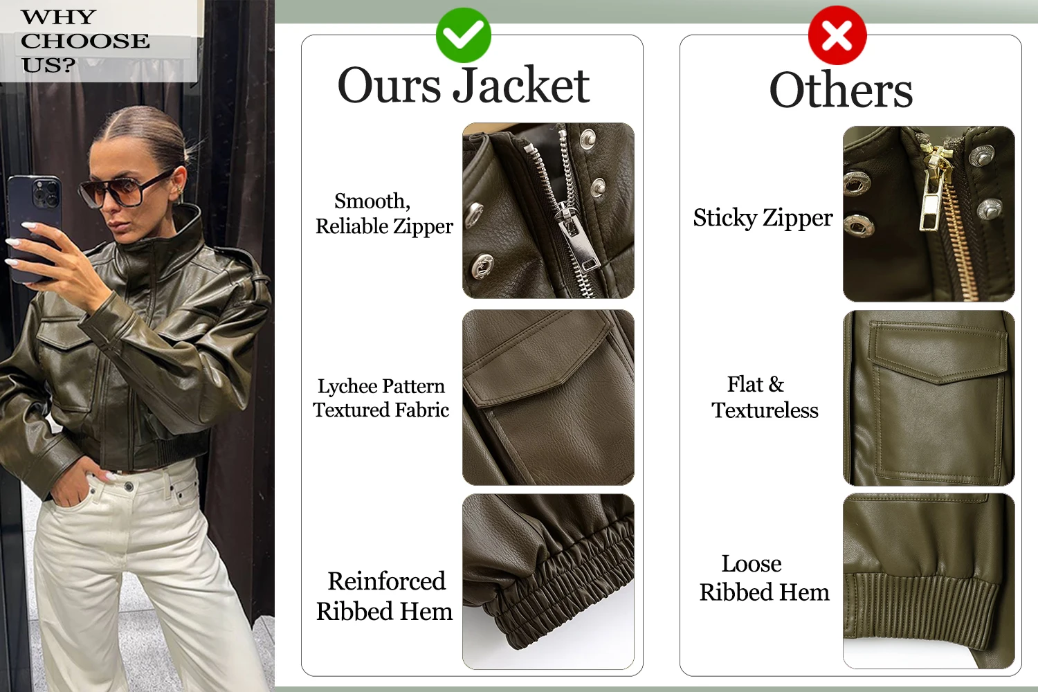 سترة منفوخة شتوية من الجلد الصناعي من Suninheart للنساء بسحاب أمامي وطية صدر السترة ملابس خارجية بجيوب متعددة سترات دافئة #5