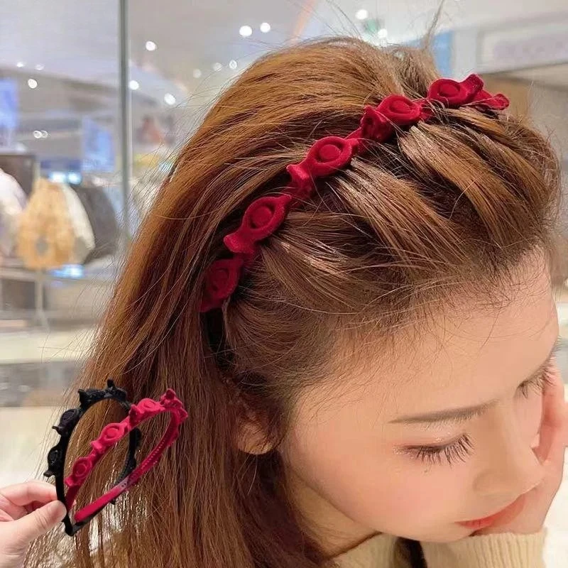 

Забавные аксессуары для волос: модная двойная повязка для волос с кольцом-зажимом, флокированная, нескользящая, плетеная, декоративная заколка-ободок для волос