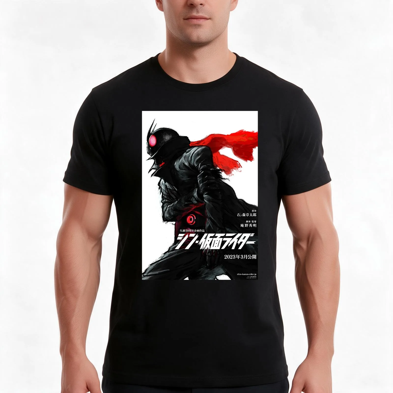 shin Kamen Rider T-Shirt, Summer Casual Cotton Tee, Oversized Streetwear Tops, Vintage Graphic Print, Loose Fit Short Sleeve