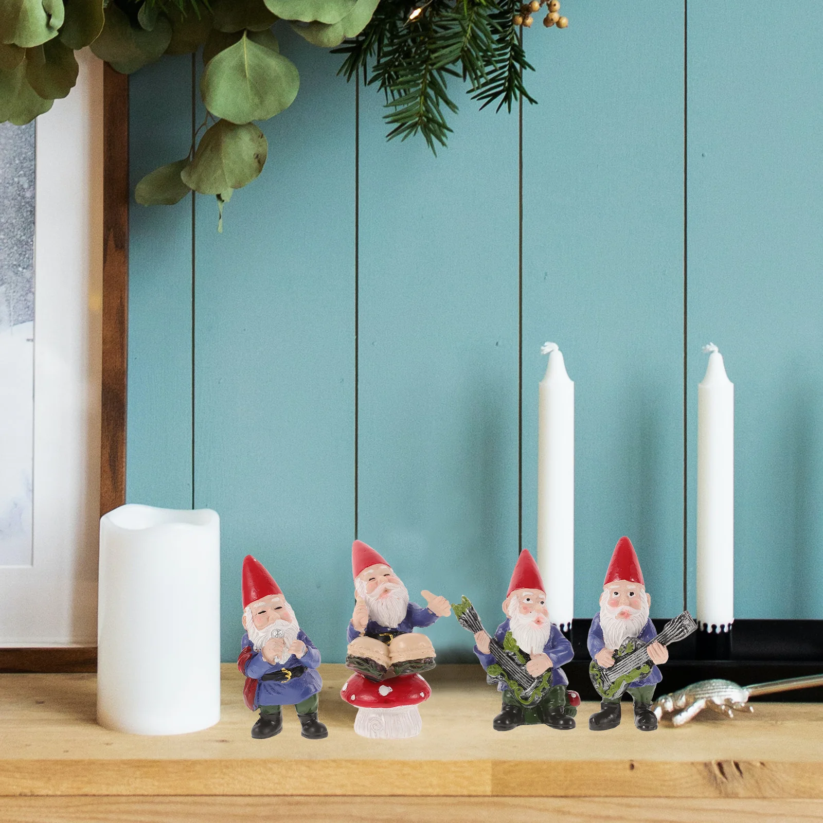 

4 Pcs Miniature Decor Garden Gnome Playing Music Musical Figurines Sculptures Statue Funny Gnomes Band