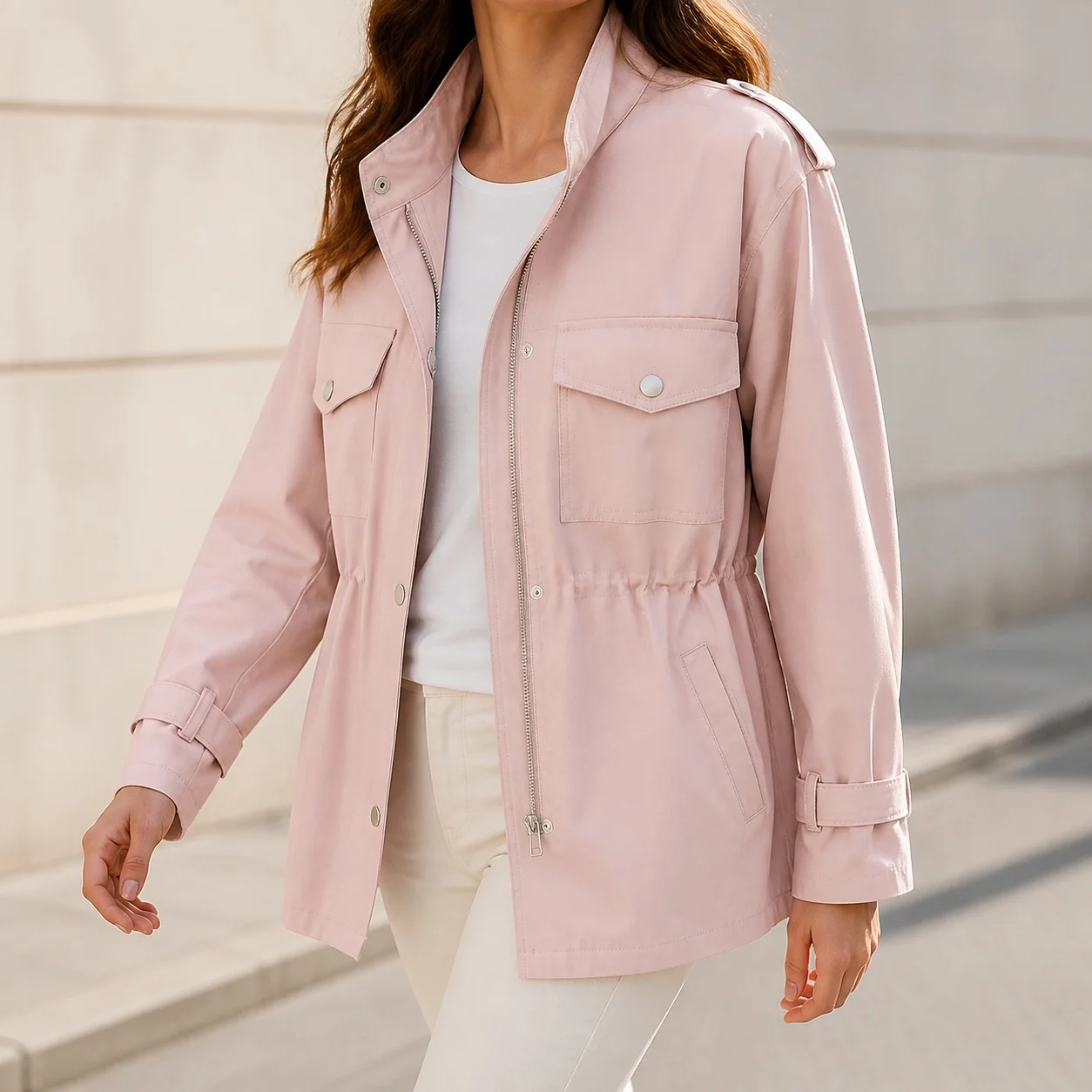Women's Spring Autumn Demi-Season Medium Weight Slim Fit Solid Color Long Sleeve Polo Neck Single Breasted Knee Length Jacket
