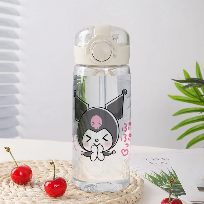 Kuromi Child Summer Portable Straw Plastic Cup New Sanrio Cartoon Drinking Cup Portable Anti-Fall High Temperature Resistant Cup