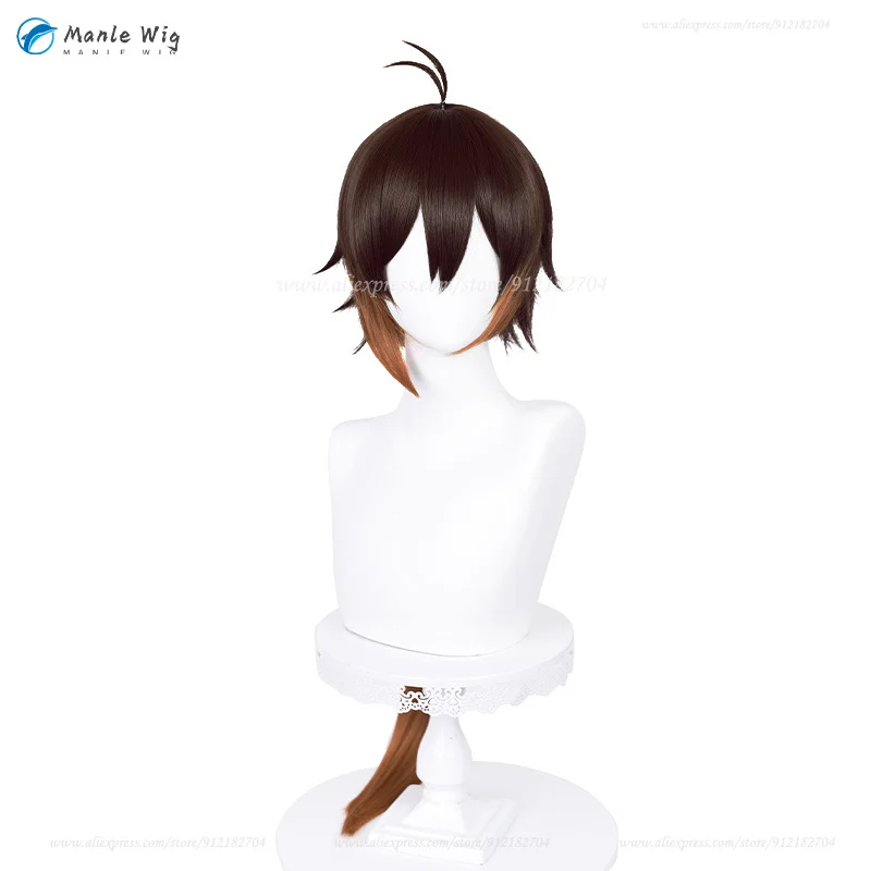 Zhongli Wig Game  90cm Long Mixed Color Gradient Cosplay Wig With Earring Heat Resistant Hair Anime Wigs + Wig Cap