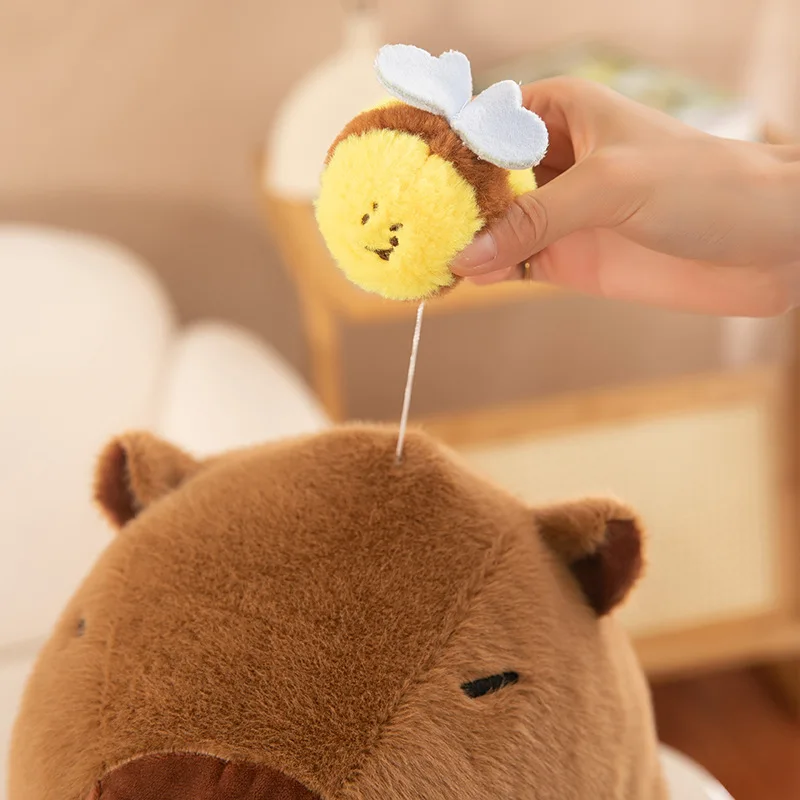Kawaii Capybara Gevulde Pop Schattig Knuffel met Trekkoord Trillingen Functie Honingbij Capibara Ontwerp Kinderen Verjaardag Kerstcadeau