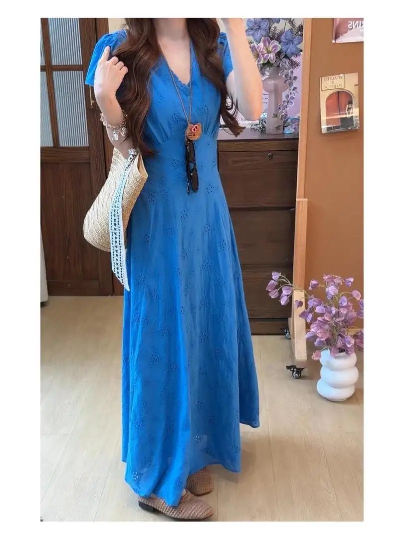 

Summer Loose V-Neck Floral Print plus Size Women's Dress Casual Breathable A-Line Long Dress Chinese Brand Fashionable plus Size