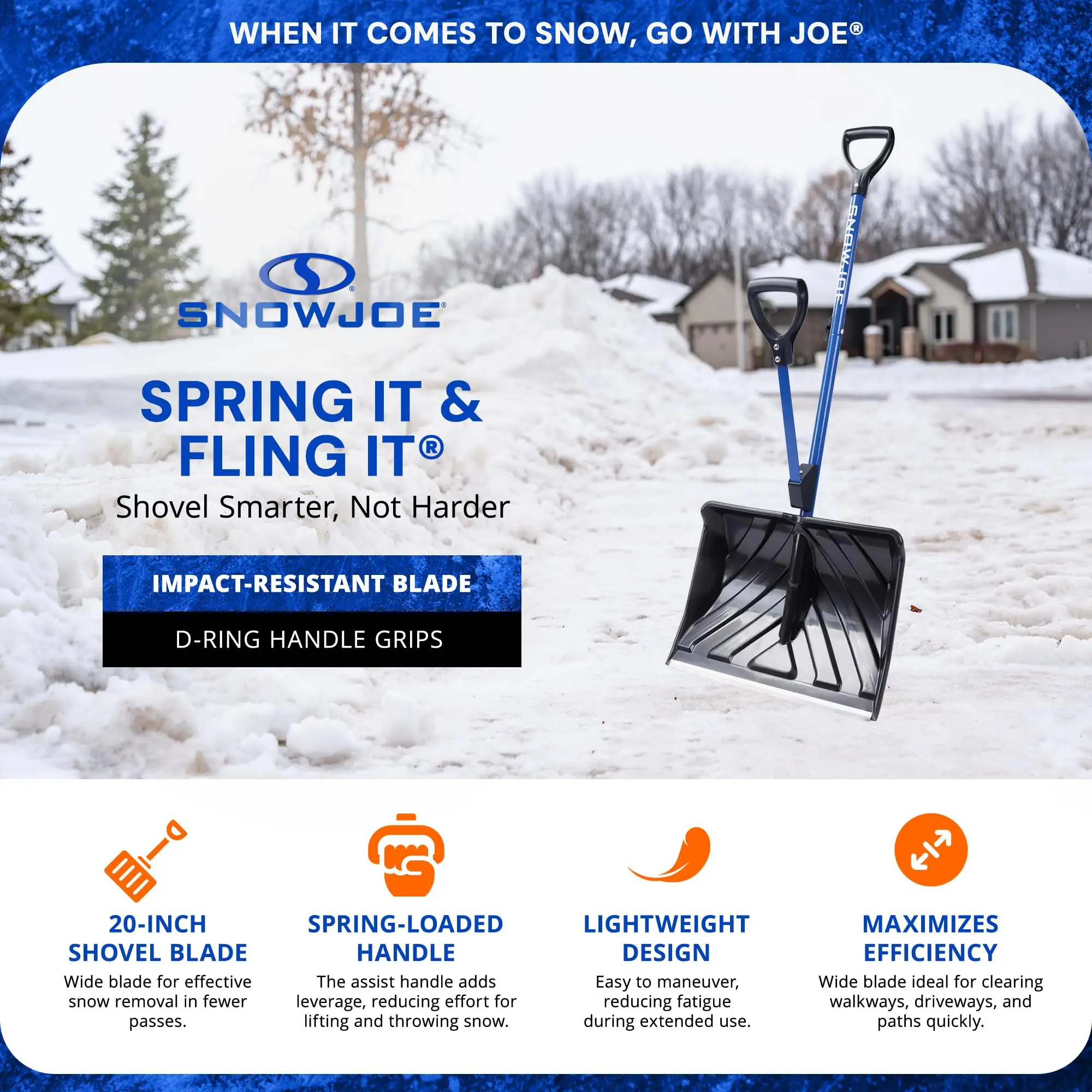 Snow Joe 2 Pack Shovelution Snow Shovel with Spring-Assist Handle,SJ-SHLV20