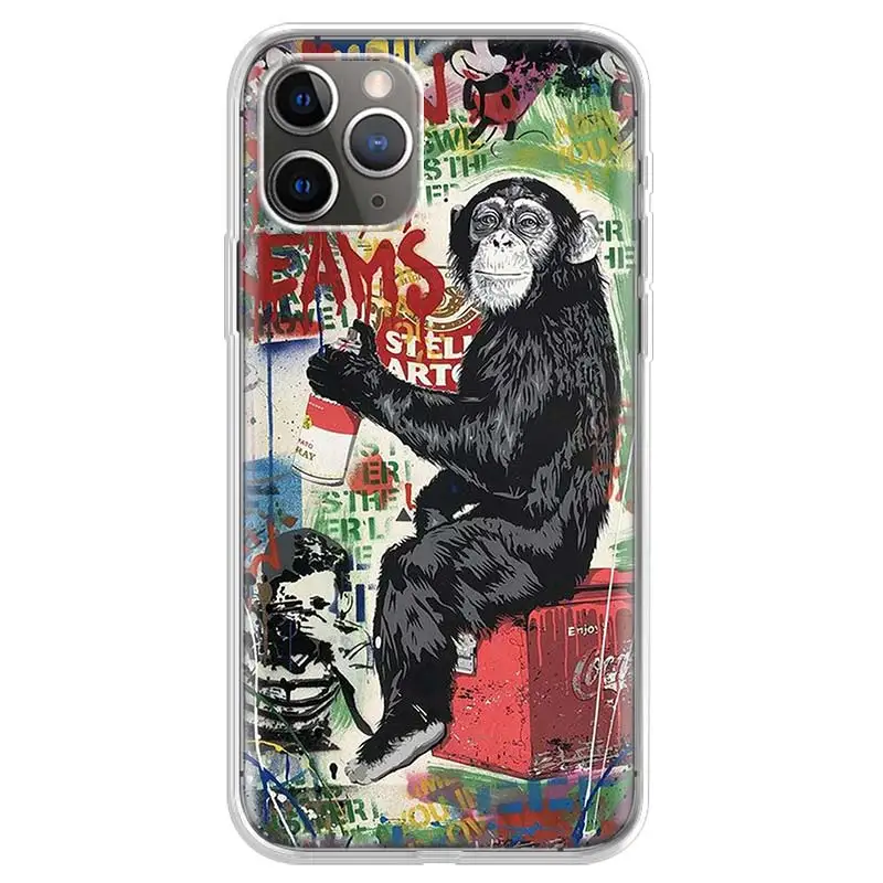 Banksy Graffiti Art Abstract Phone Case For iPhone 17 Air 11 13 Mini 14 15 Plus 16 12 Pro Max 16E SE 7 8 Pattern Soft TPU Back C