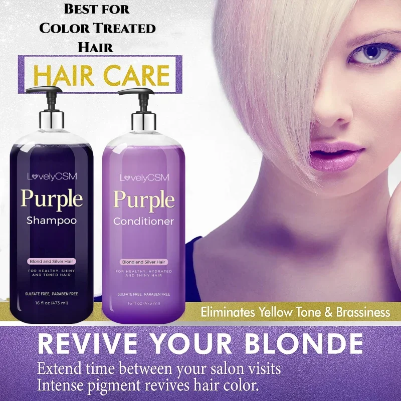 

Purple Shampoo Conditioner Salon Hair Removes Yellow Brass Tones Blonde Silver Grey Hair Color Dyed Care Sulfate-free