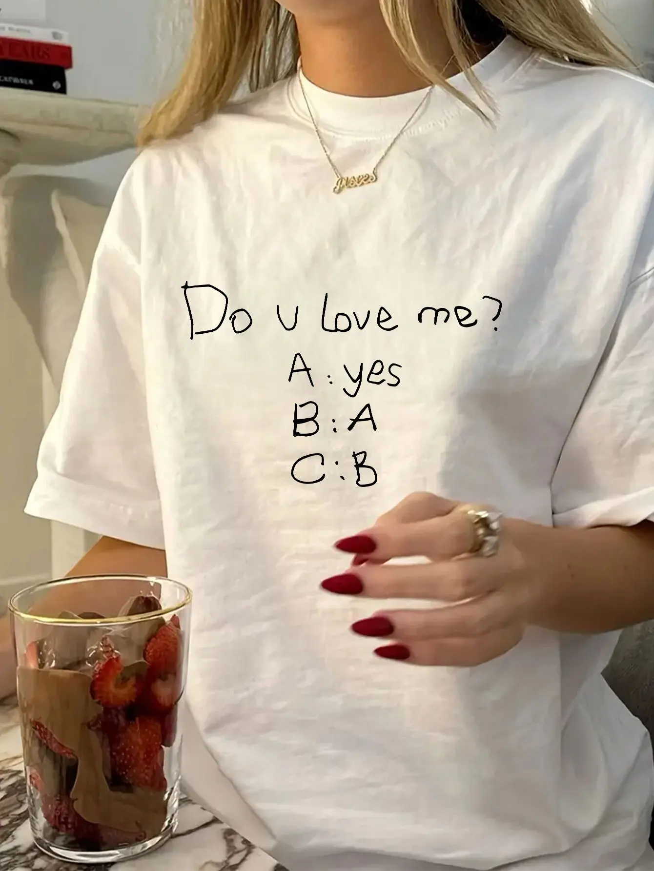 Do You Love MeYes Ladies'  Casual Round Neck T-shirt Spring and Summer Fashion Short-sleeve Regular Style Durable Top