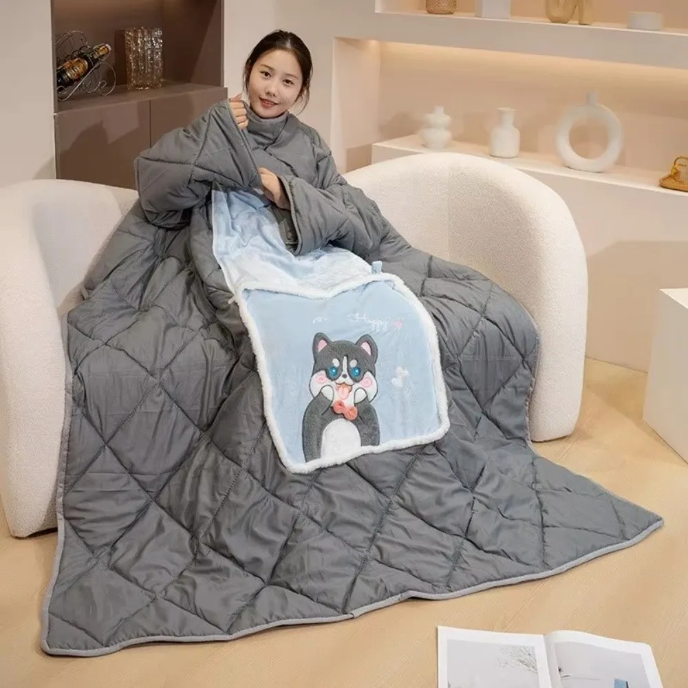 Winter Wearable Blanket Hoodie 2 in 1 Warm Cozy Fleece Throw Wrap Multi Functional with Sleeves Sweatshirt Blanket for Mom Women
