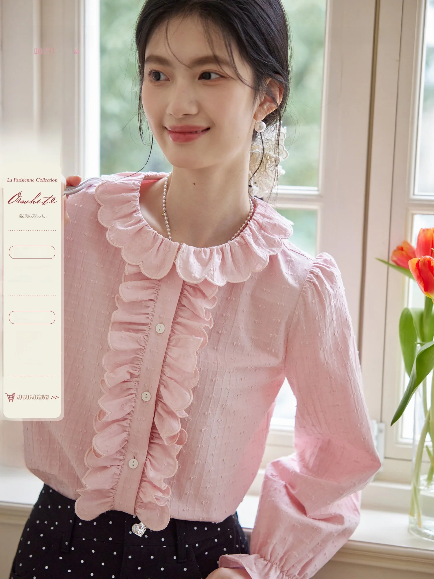 

ORWhite Embroidered Long Sve round Ne Women's irt Spring Vintage Sle Cotton Bubble Sve Straight Cut Commute Friendly