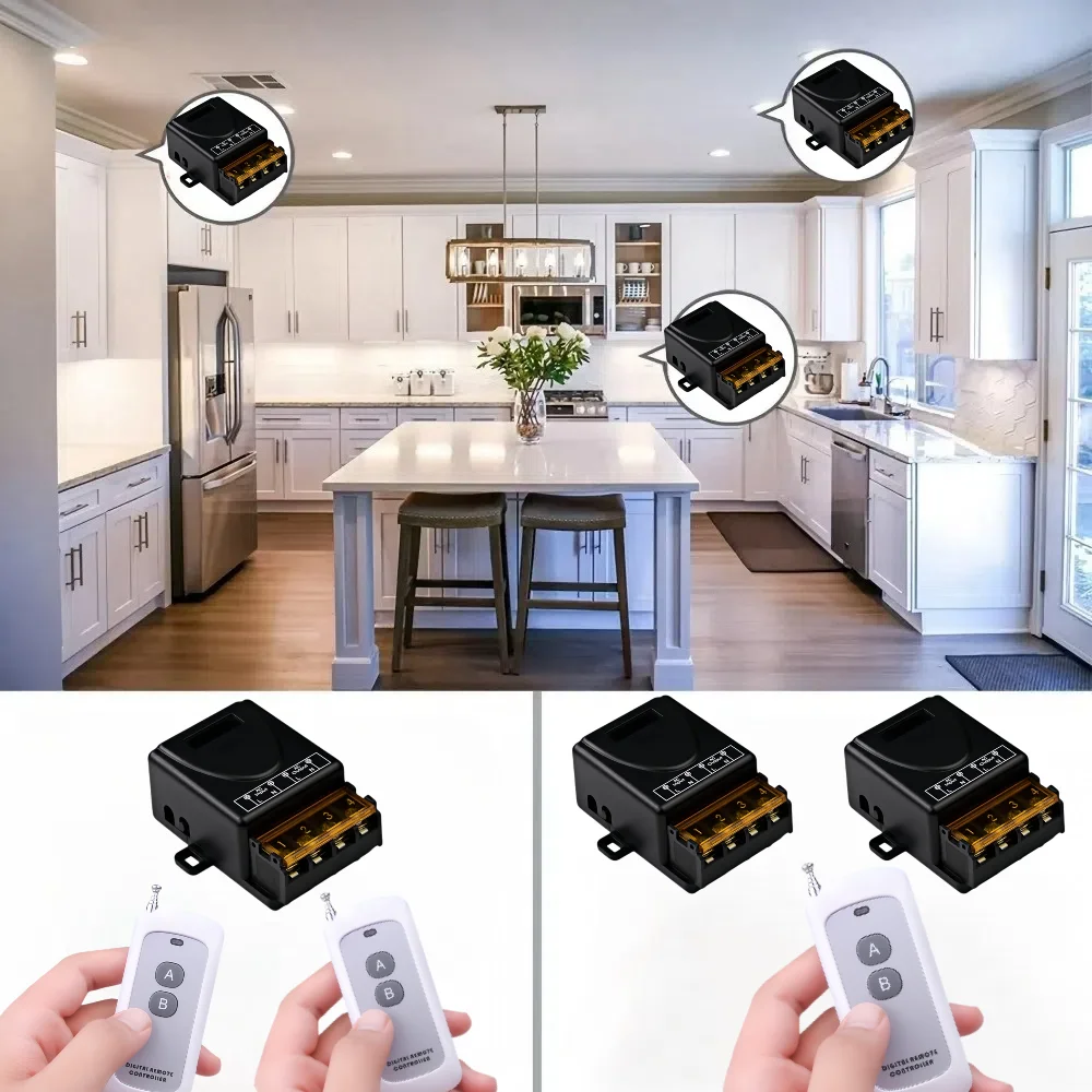 RF 무선 조명 스위치, 릴레이 리시버 및 온 오프 송신기, 리모컨 전구, 가전 DIY, 433mhz, AC 110V, 220V