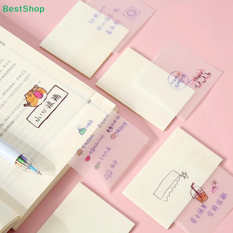 〔Q〕50/100 Sheets Transparent Sticky Note Pads Waterproof Self-Adhesive Memo Notepad School Office Supplies Stationery
