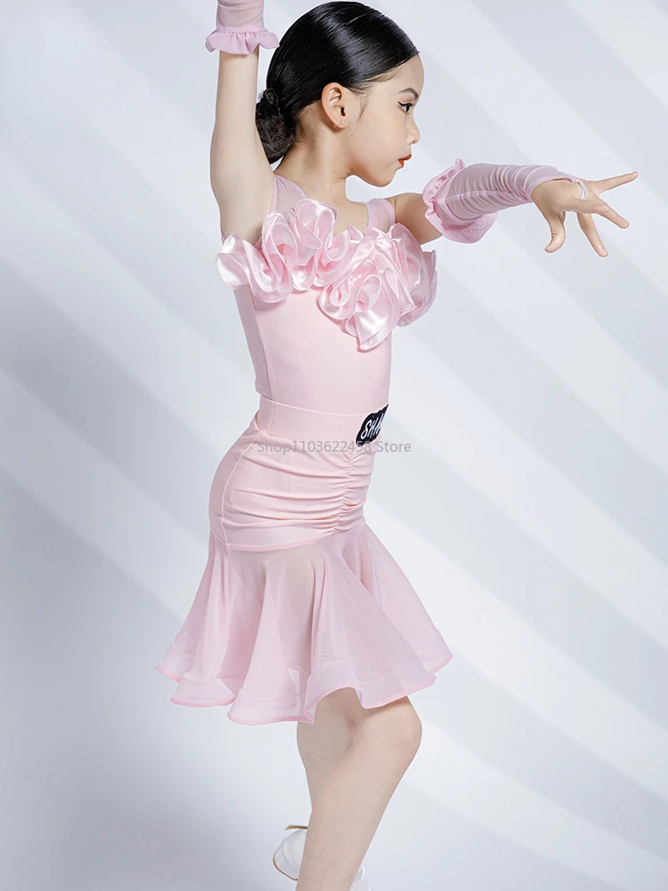 Robe de brevLatine Rose pour Bol, Vêtements de Scène, Régions ba, Salsa, Tango, Samba, Salle de Bal, Compétition, Enfant