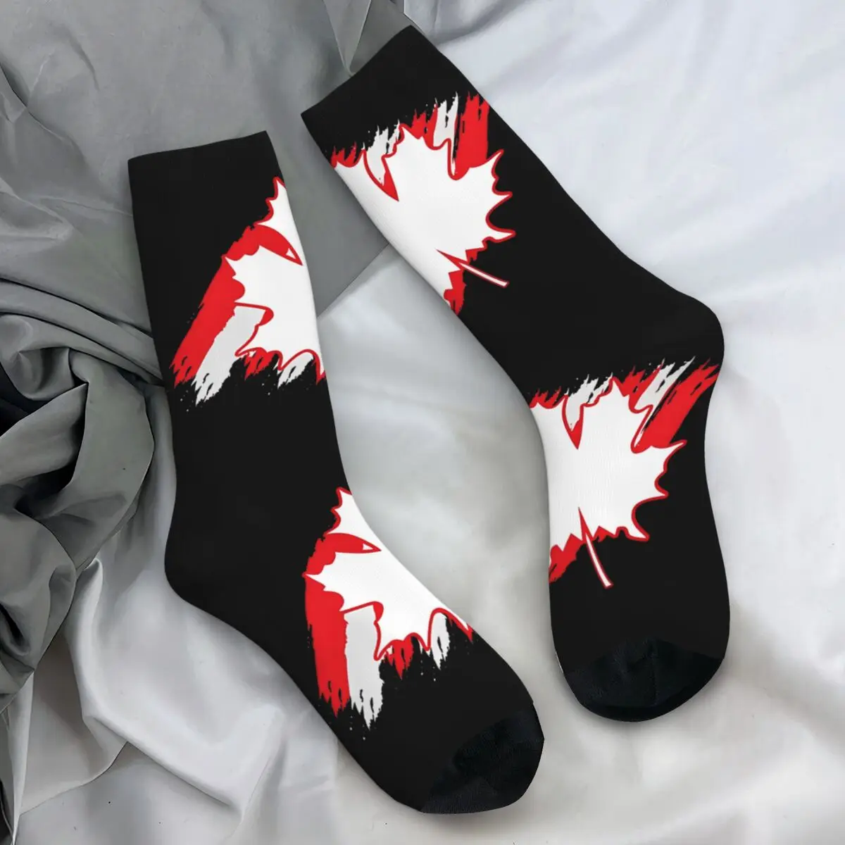 Canada Flag Stockings Canadian Flag Splat Custom Trendy Socks Autumn Anti Bacterial Socks Men Running Soft Breathable Socks