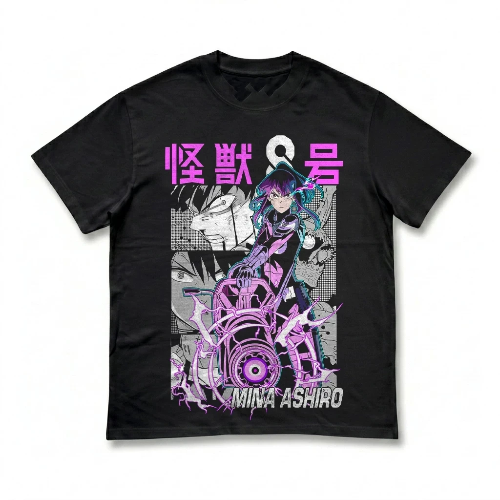 Kaiju No. 8 Mina Ashiro Neon Manga Panel Graphic T-Shirt Cotton Men Women Streetwear Tee