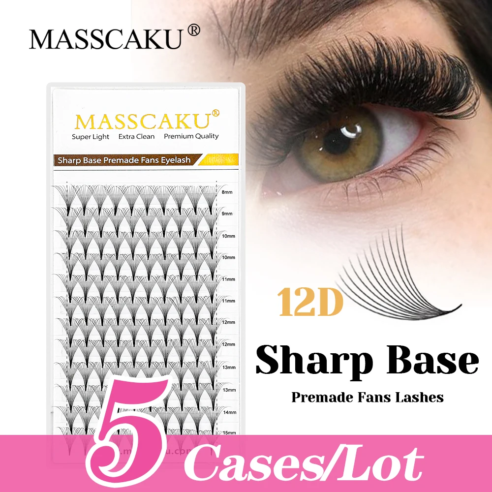 

5cases/lot MASSCAKU 120 Pcs Black Sharp Narrow Stem Lash 0.05/0.07mm Thickness 20D Thin Root Pointy Base Lashes Easy to Graft