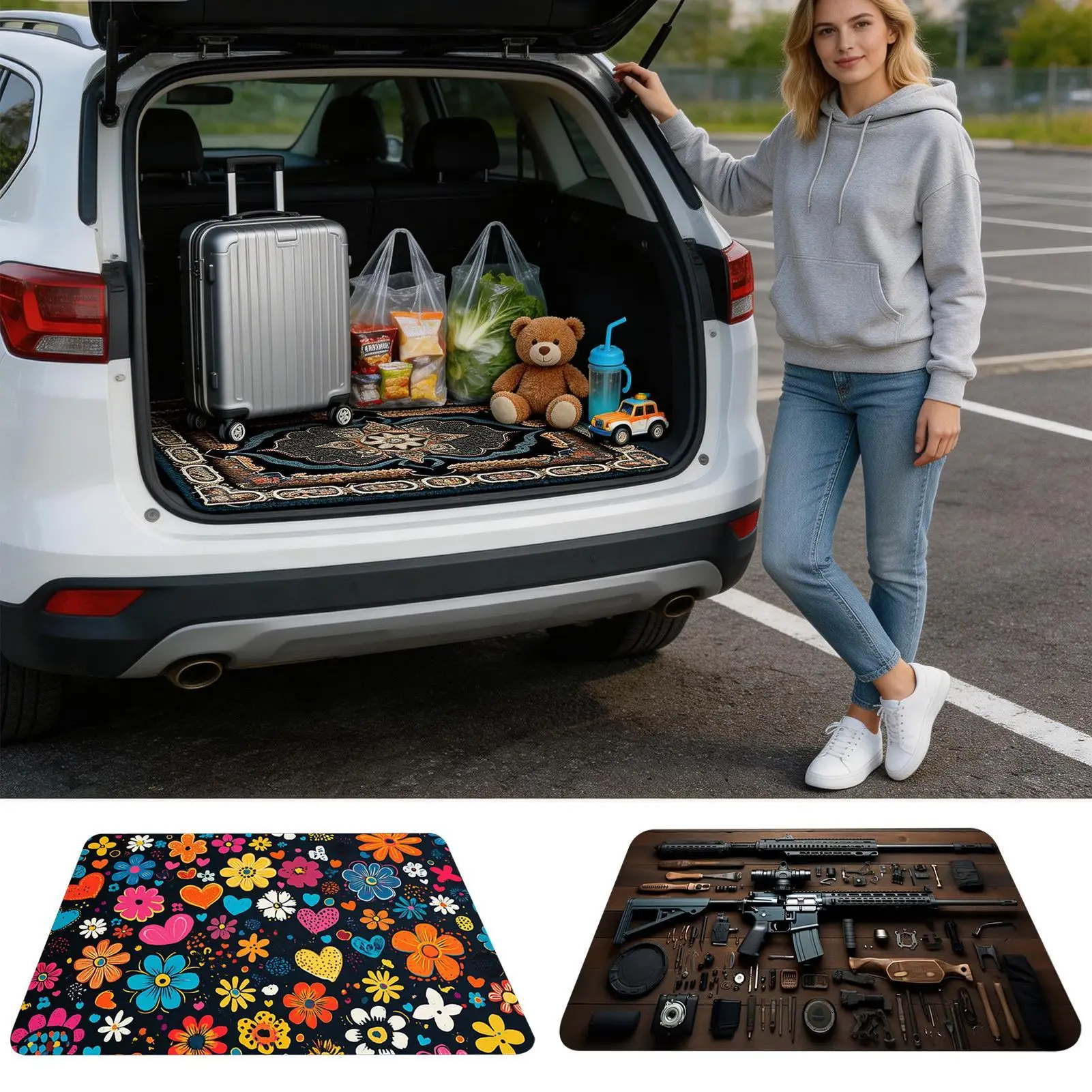 Rear Cargo Mat Dustproof Protective Pad Floral Print Rear Cargo Liner For SUV For Drivers Travel Enthusiasts Commuting Camping