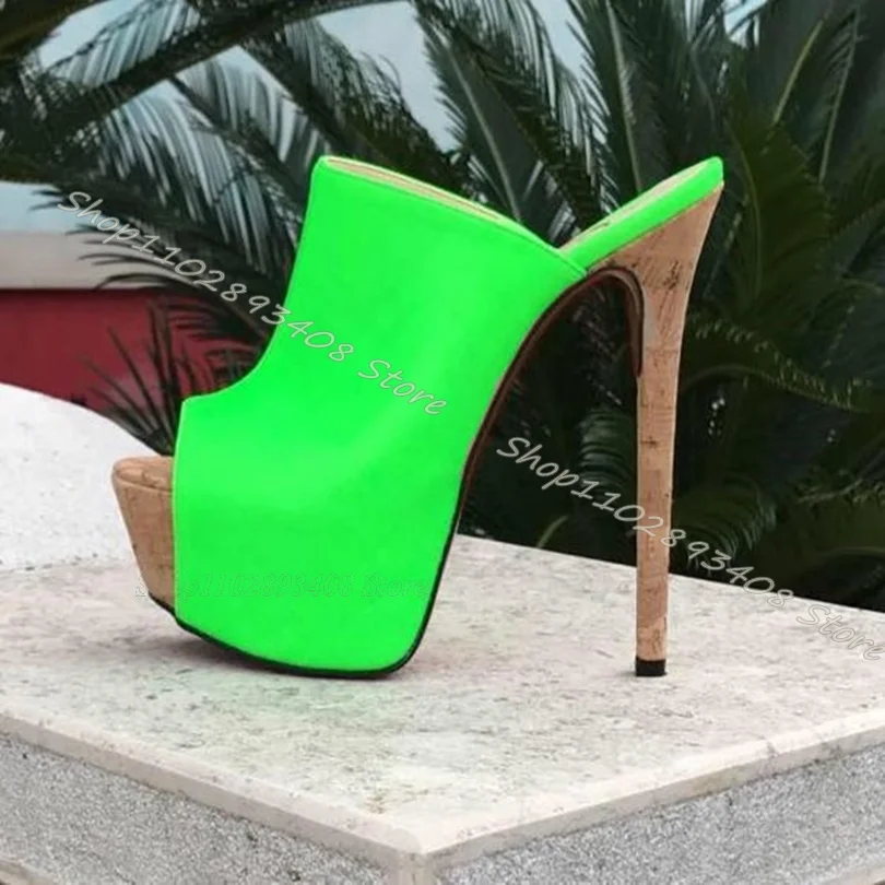 

Green Patent Leather Platform Slippers Peep Toe Stiletto Heels Women Shoes Stylish Summer Casual Sexy Shoes Zapatos Para Mujere