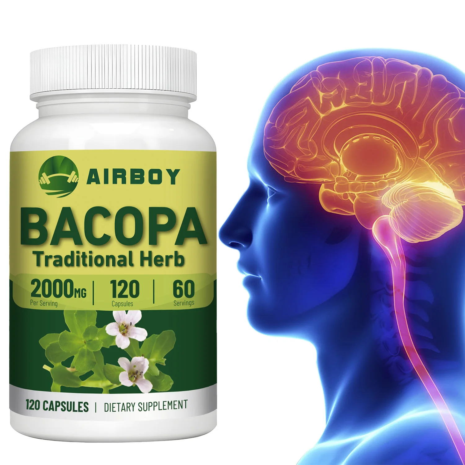

Bacopa Monnieri Extract - Boosts Brain Health, Helps Clear Thinking and Improves Memory, Enhances Energy and Stamina