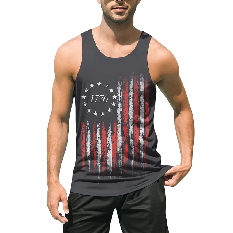 Retro 3D Print USA Flag Tank Top For Men Summer Harajuku Beach Street Vest Quick Dry Sleeveless Tee Shirts Gym Workout Tanks