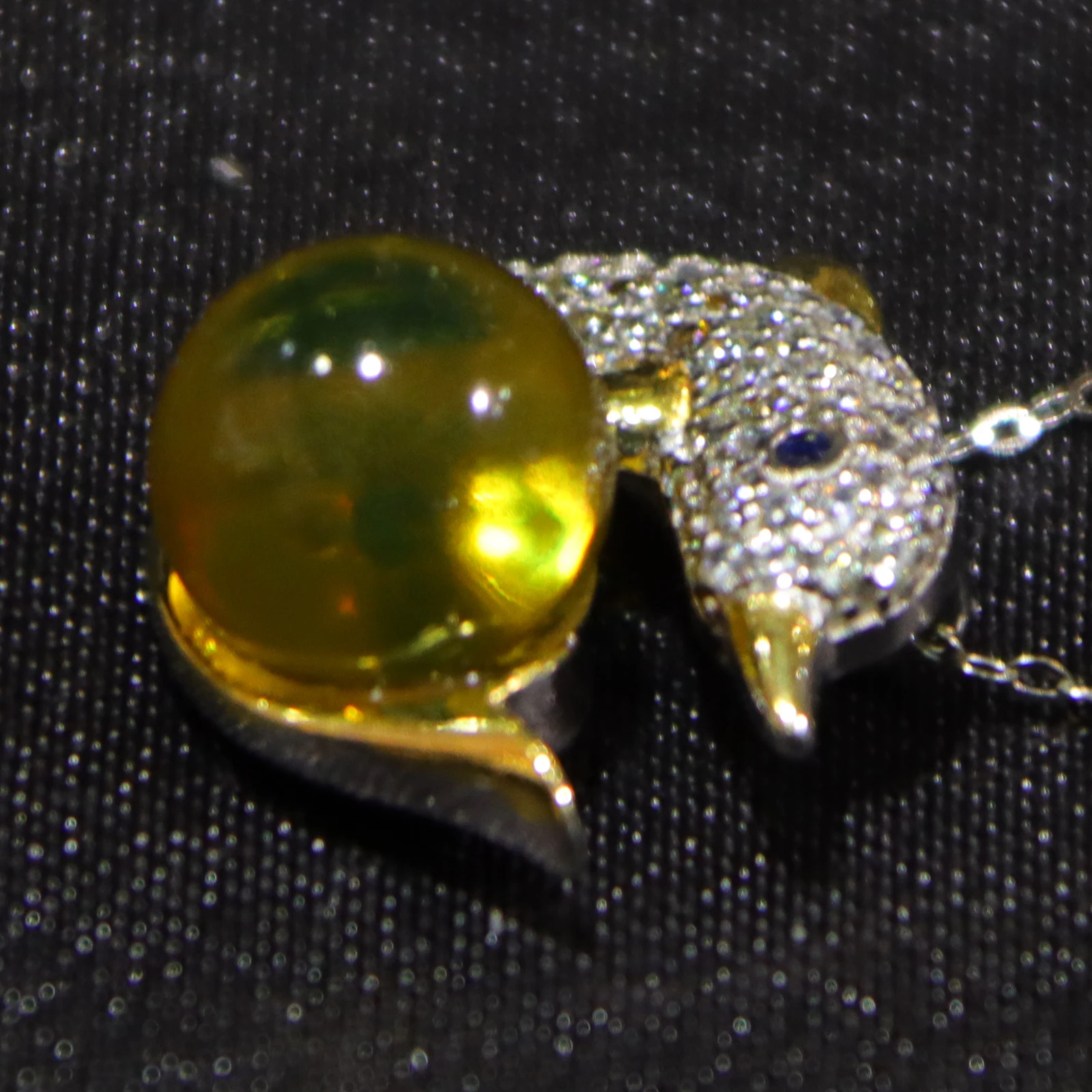 Pure Silver Setting Natural Amber Mexican Blue Amber Dolphin Pendant 10mm Bead