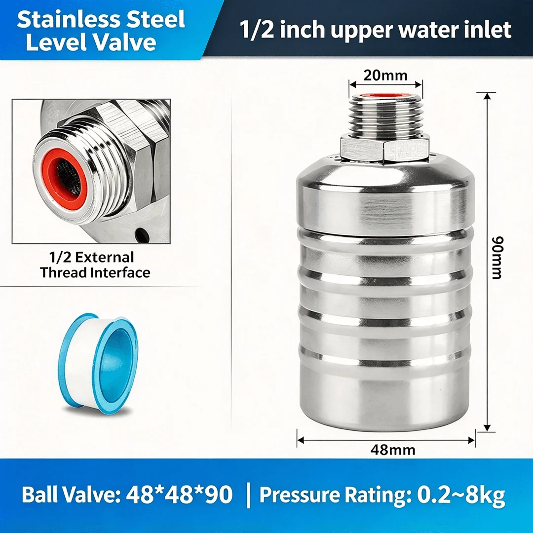 304 Edelstahl Automatisches Wasserstandskontroll-Schwimmerventil 1/2“ 3/4“ Automatische Abschaltung Mini-Schwimmerventil Ohne Stromversorgung Automatischer Wasserstandregler für Wassertanks und -türme – Detail 4