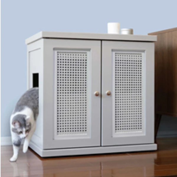 The Refined Litter Box Wood Cat Litter Box Enclosure Cabinet With Drawer Cane Style