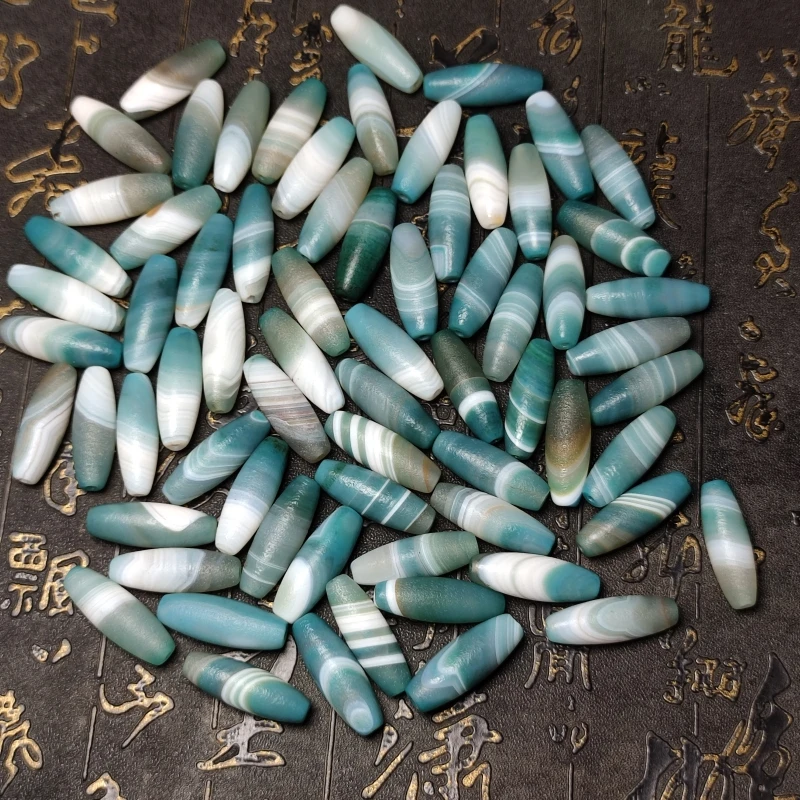 

10Pcs/Lot Natural Blue Onyx Oval 29*10mm Weathered Striped Agate Beads Men's&Women's Strings Necklaces Jewellery Beads