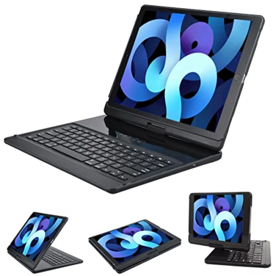 

iPad Pro 12.9 case with keyboard for 2017 2nd 2015 1st Gen: 360 rotatable wireless folio, 180 swivel stand, hard cover, auto sl