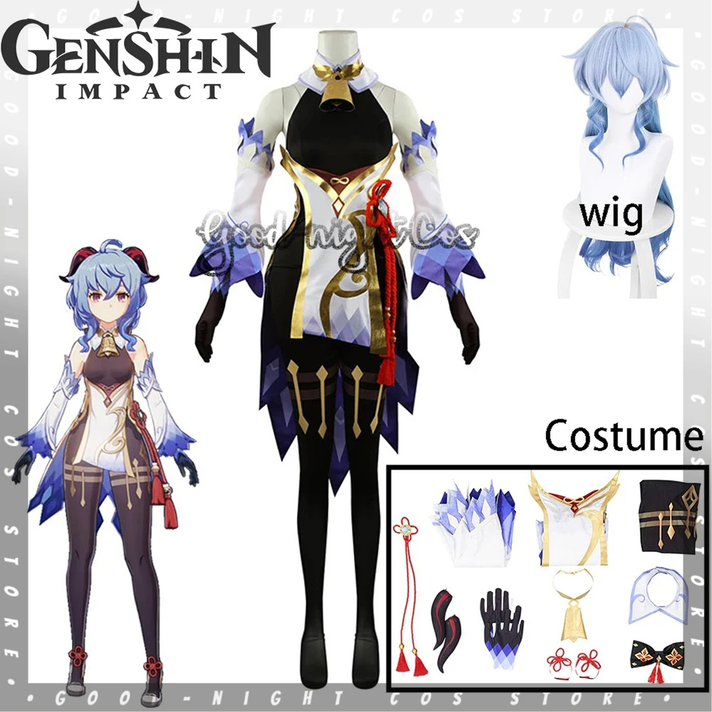 

Game Genshin Impact Ganyu Cosplay Costumes wig Women Dress Jumpsuit Outfits Halloween Carnival Suit Full Set