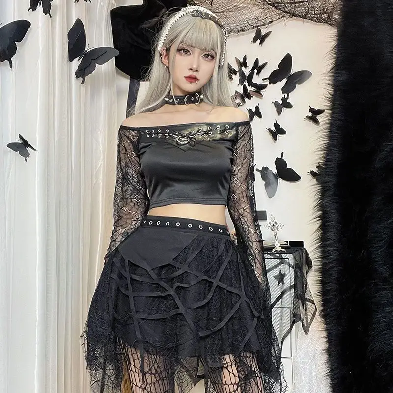 Gothic New Irregular Spider Web Black Mini Skirt Women's Summer Street Trend Y2K Hot Girl Costume Skirt Cosplay Clothing