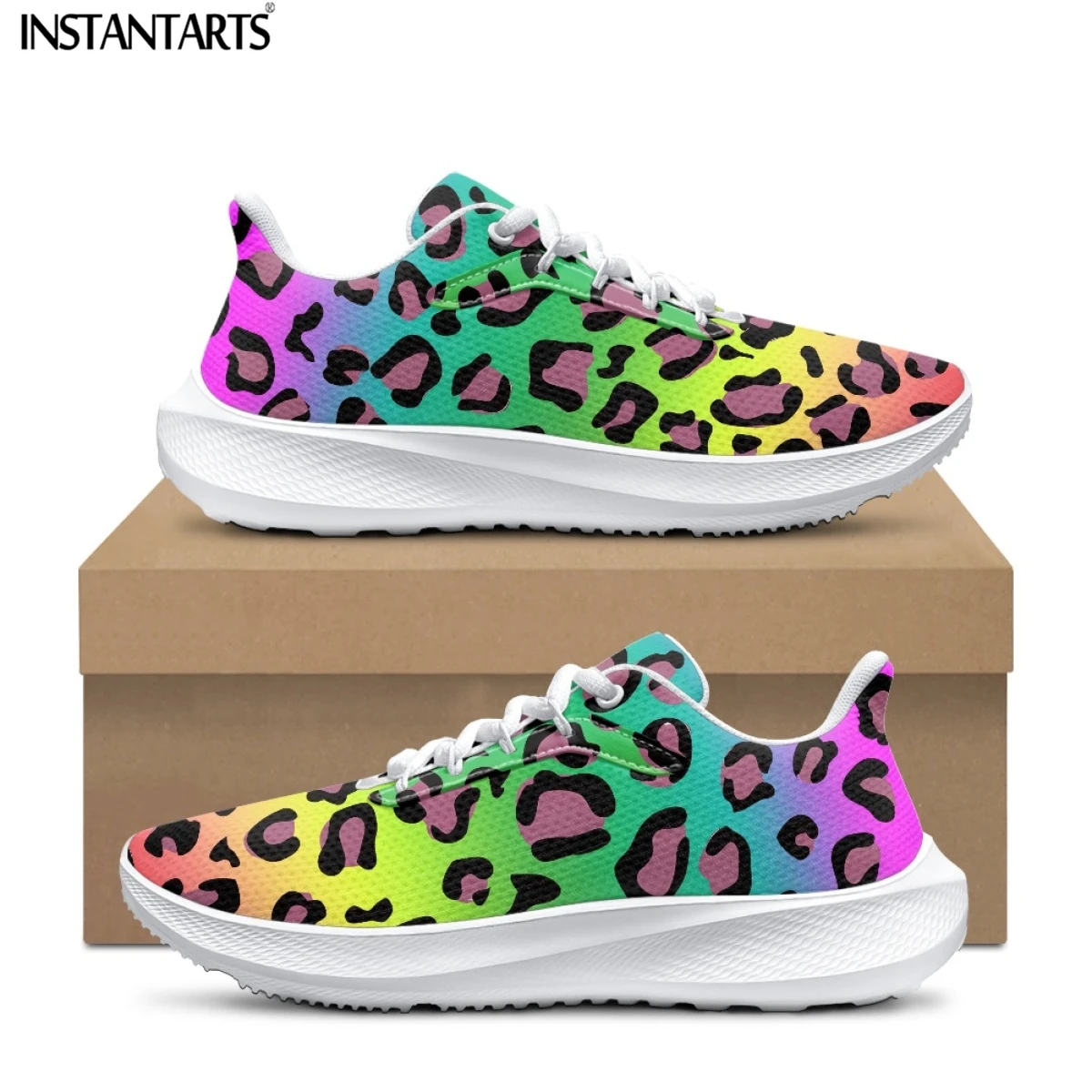 INSTANTARTS Colorful Leopard Design Plus Size 36-46 Sneakers Breathable Running Shoes Lightweight Summer Shoes Casual Trainers