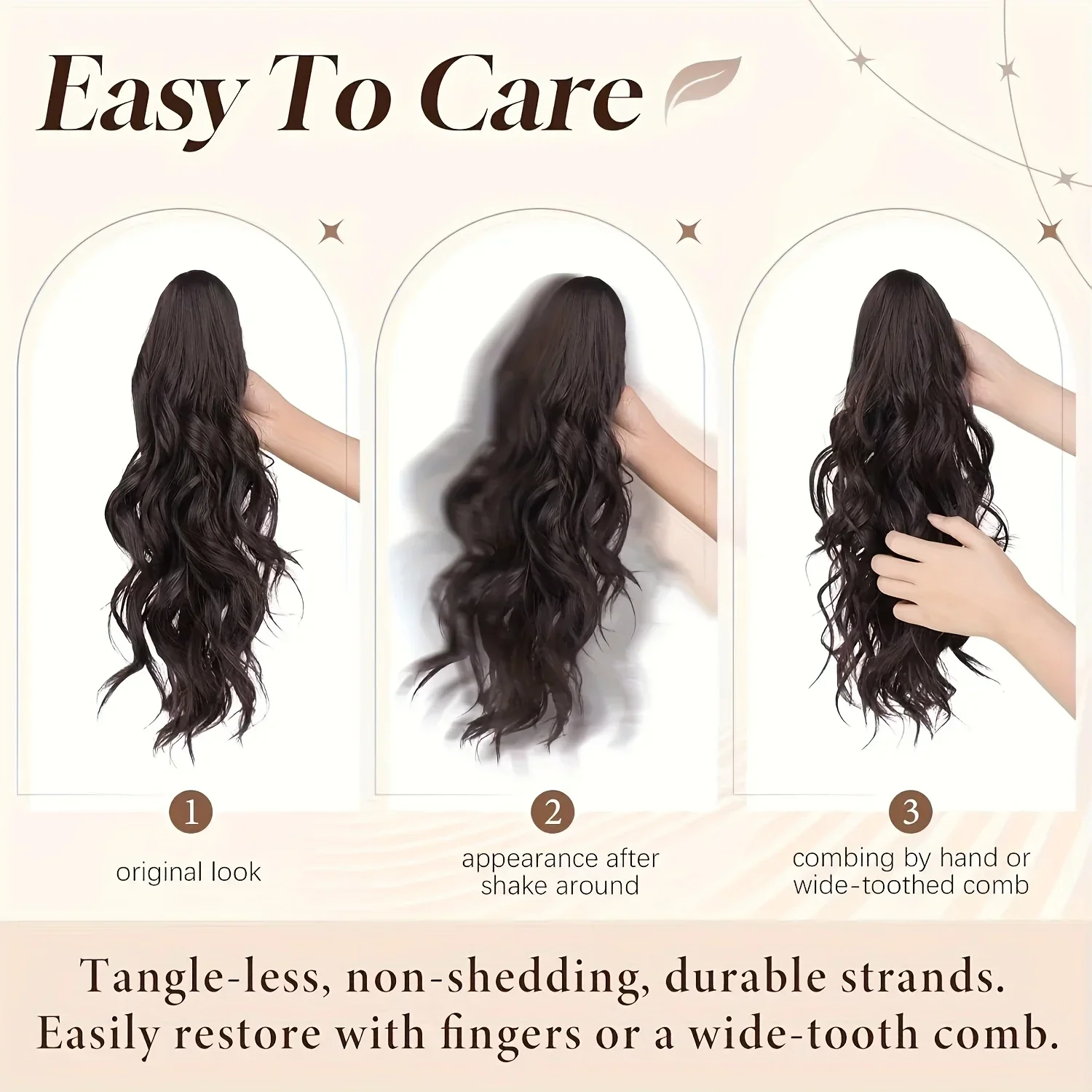 22-Inch Long Wavy Drawstring Ponytail Extension - Layered Synthetic Hairpiece for Women, Clip-In Style, Natural Black Color