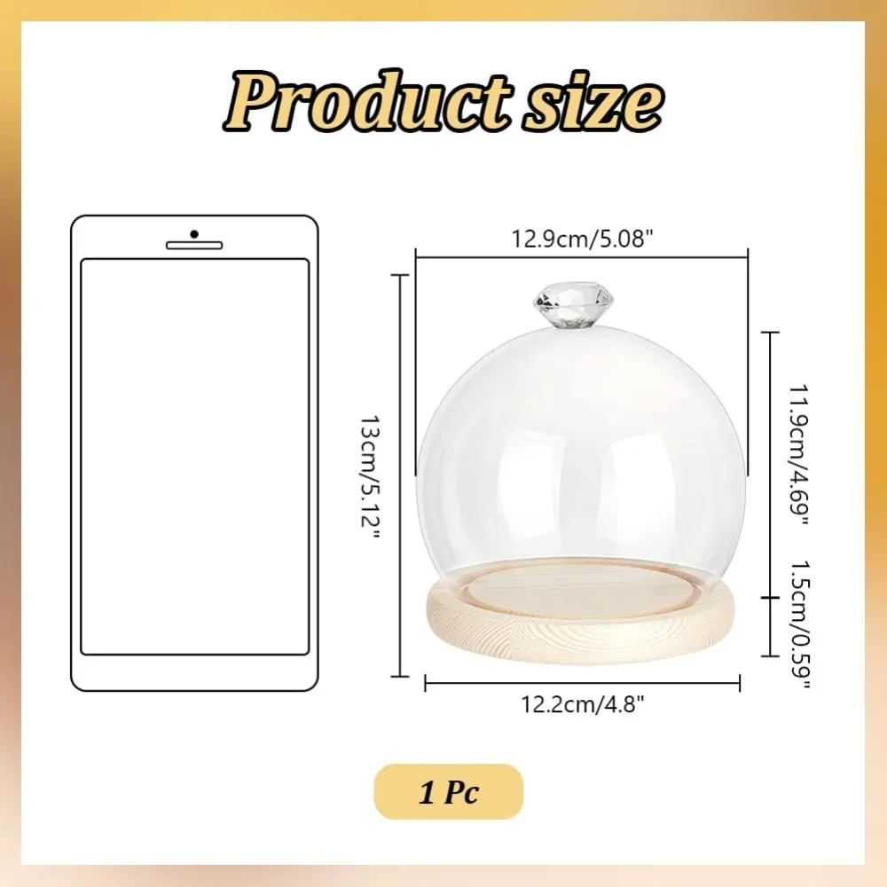 Ball-Shaped Glass Dome Cloche 5.07x5.11inch Round Clear Glass Display Diamond Top Cloche Bell Jar with Navajo White Wood Base