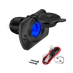 12V Car Cigarette Lighter Socket Femaile 12 Volt Power Outlet Replacement with Blue LED Waterproof for Boat Marine Motorcycle