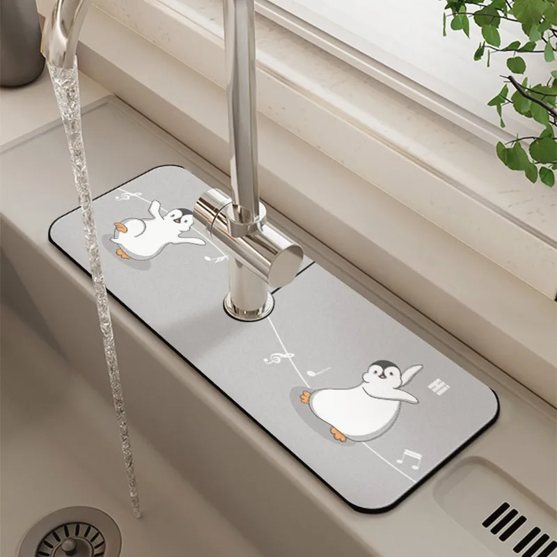 European Kitchen Sink Splash Guard, Sink Faucet Mat, Draining Pad Behind Faucet, Bathroom Faucet Absorbent Water Catcher Mat