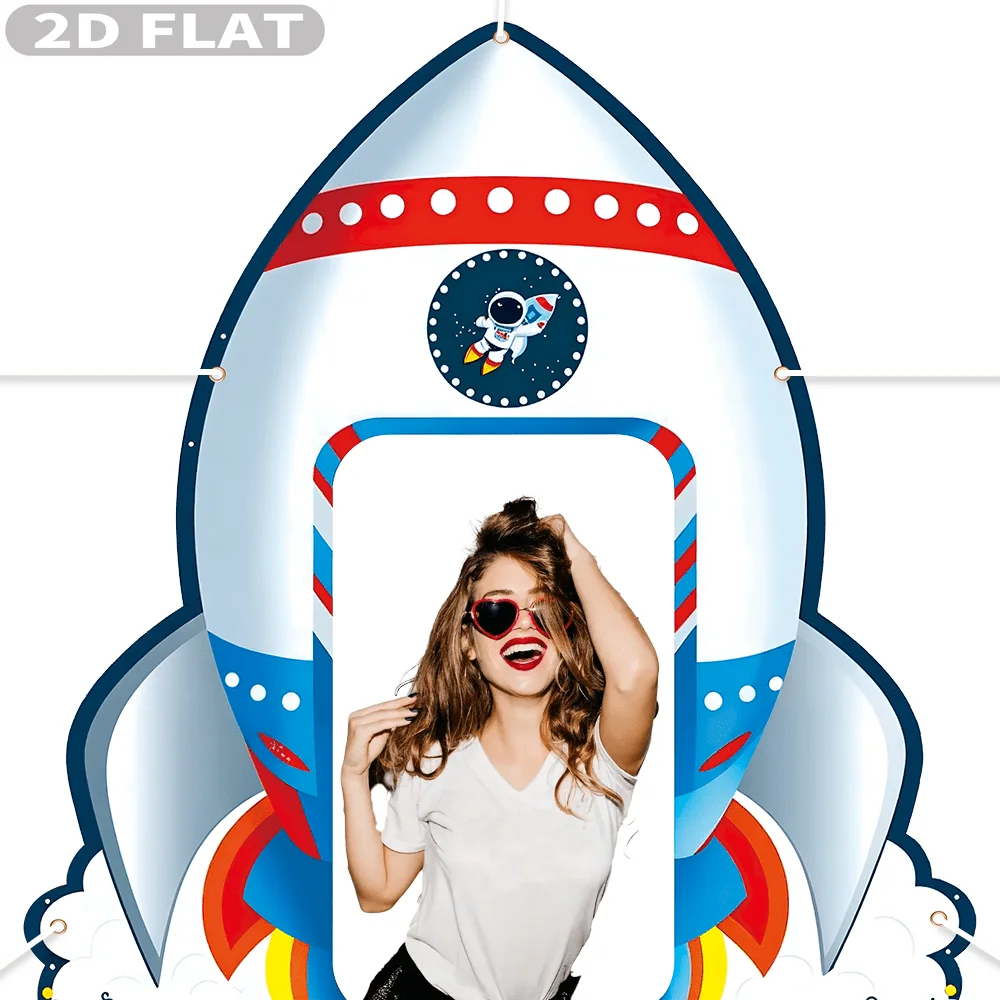 

1pc Space Rocket 2D FLAT Party Photo Booth - Festive Backdrops & Banners, Durable Colorful Polyester Birthday Backdrop Banner
