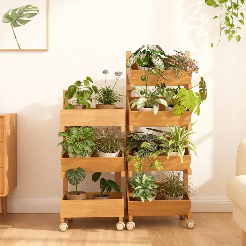 Medieval style living room green plant ladder wooden flower rack 2025 new model against the wall corner Phalaenopsis multi-layer